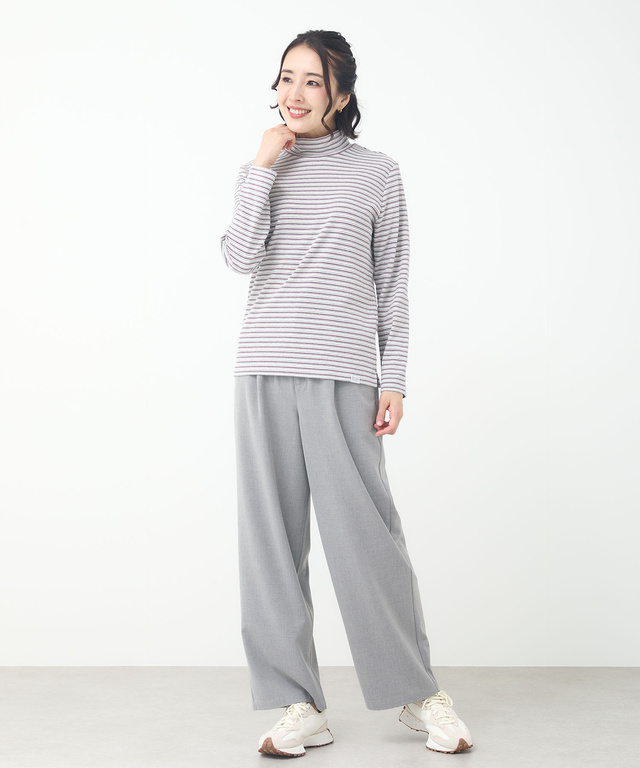 スムース ボーダー タートルネックカットソー