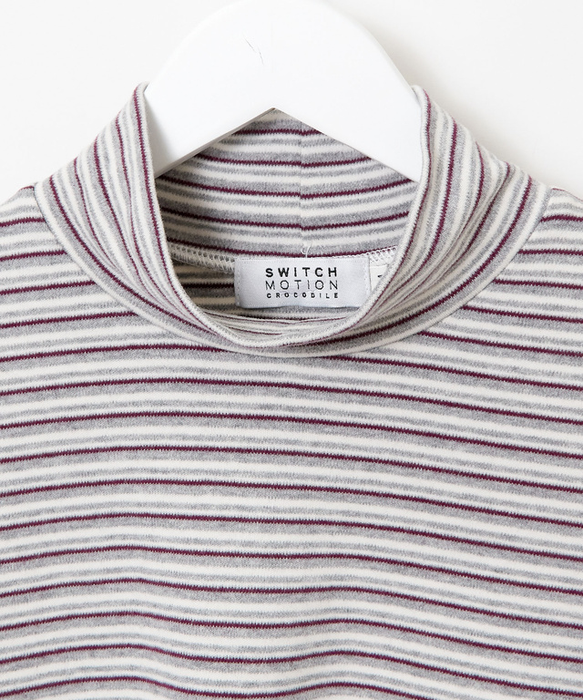 スムース ボーダー タートルネックカットソー