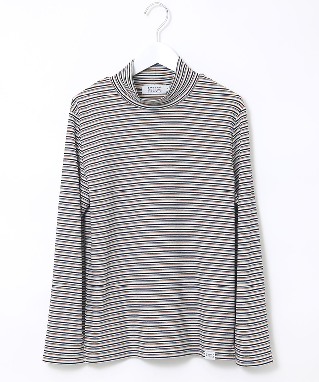 スムース ボーダー タートルネックカットソー