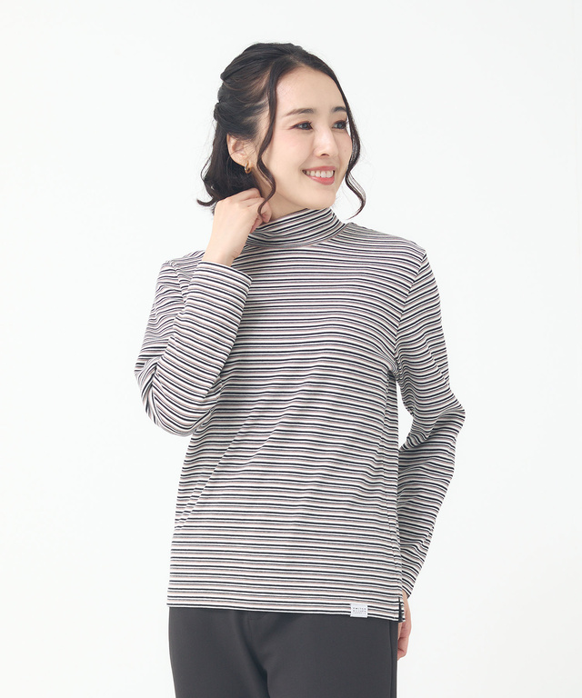 スムース ボーダー タートルネックカットソー