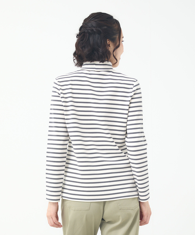 起毛ボーダー タートルネックカットソー