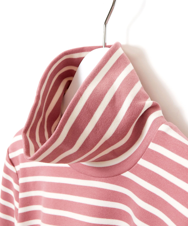 起毛ボーダー タートルネックカットソー