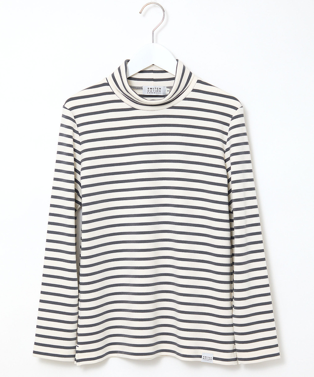 起毛ボーダー タートルネックカットソー