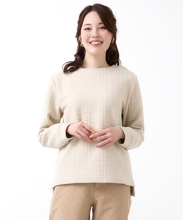 ブリスターチェック柄 ボタン付 トレーナー