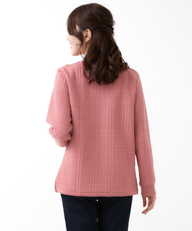 ブリスターチェック柄 ボタン付 トレーナー