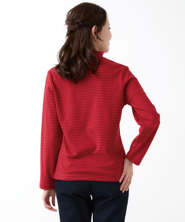 天竺 ボーダー柄 ハイネックカットソー