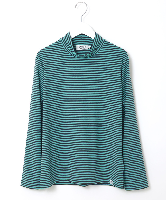 天竺 ボーダー柄 ハイネックカットソー