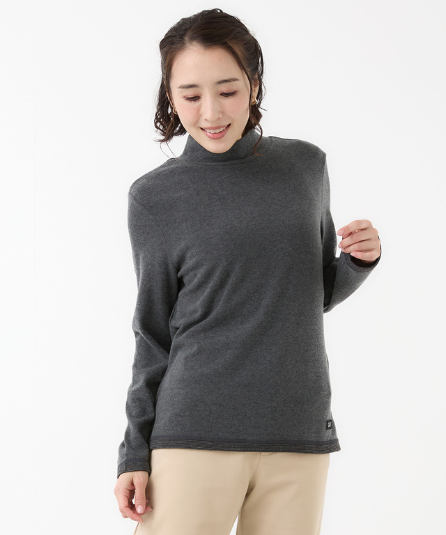 リブボーダー ハイネック カットソー