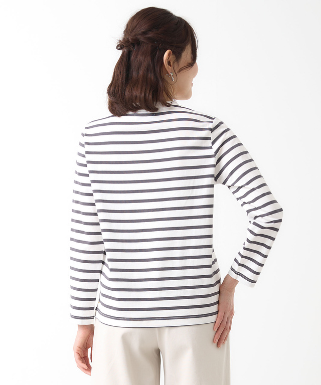 天竺 パネルボーダー クルーネック Tシャツ