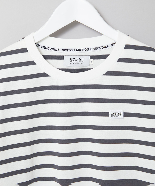 天竺 パネルボーダー クルーネック Tシャツ