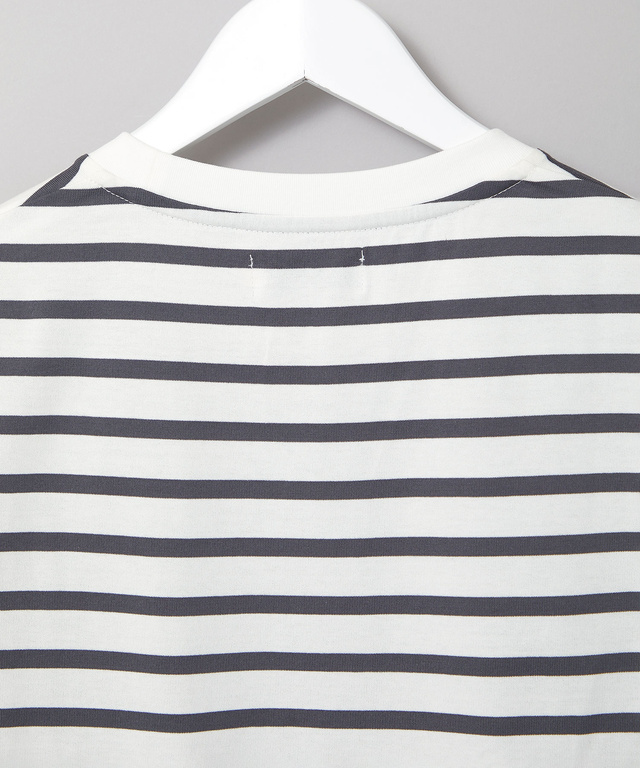 天竺 パネルボーダー クルーネック Tシャツ