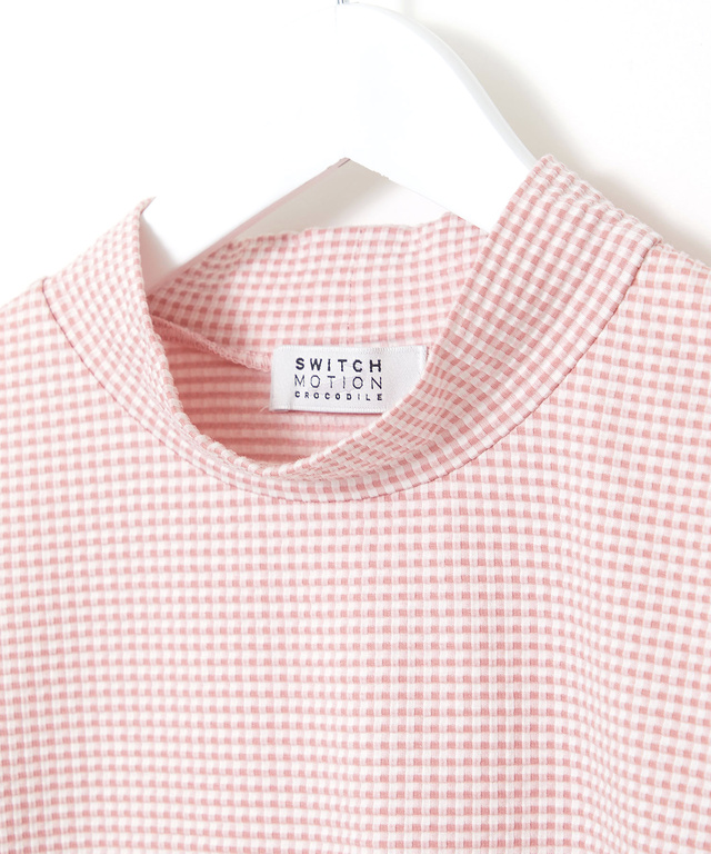 ギンガム ハイネック カットソー