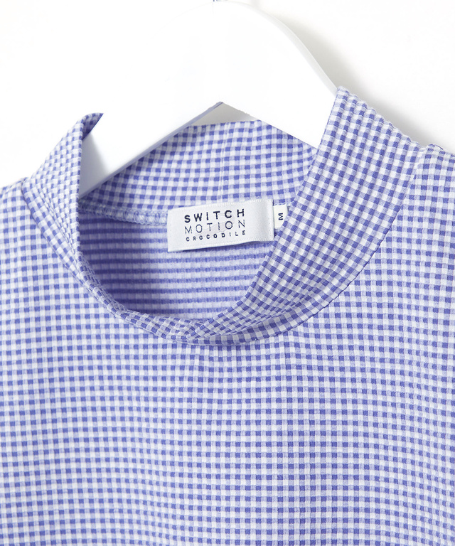 ギンガム ハイネック カットソー