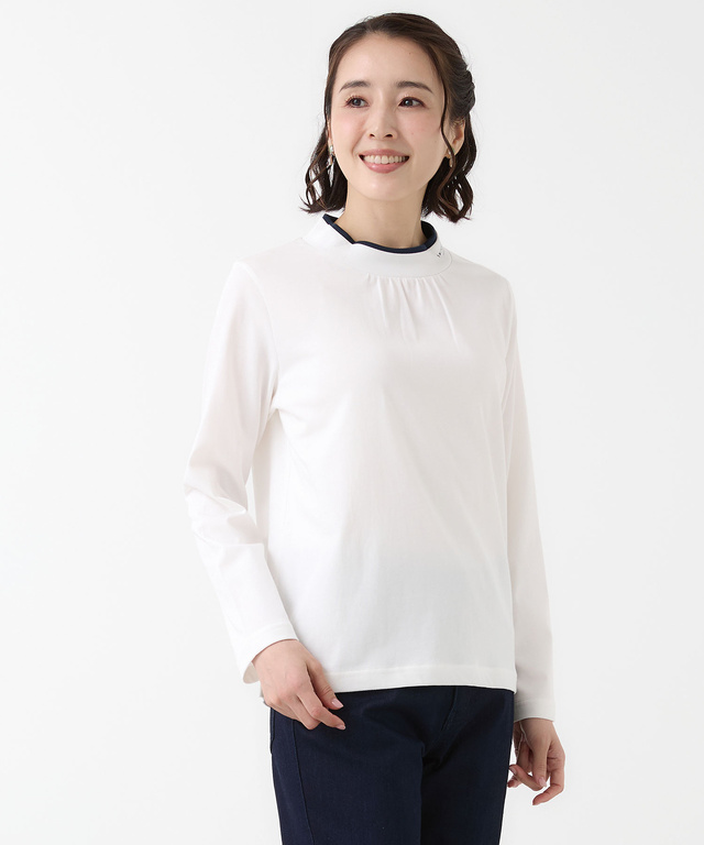 プレーティング天竺 配色ハイネック カットソー【吸汗速乾】