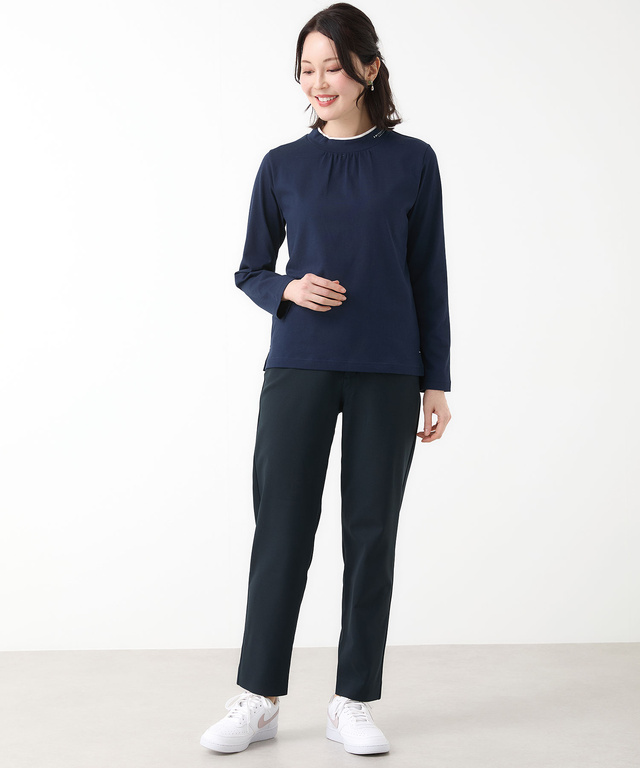 プレーティング天竺 配色ハイネック カットソー【吸汗速乾】