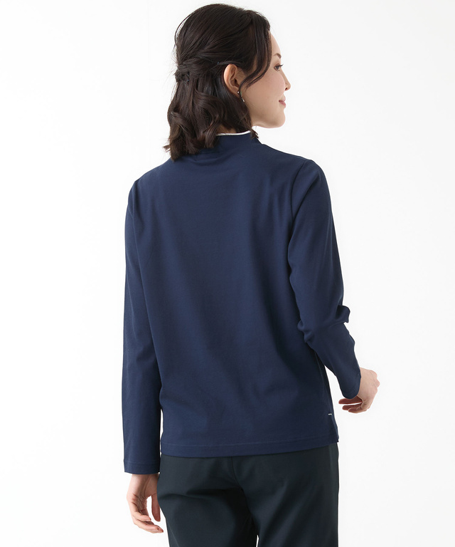 プレーティング天竺 配色ハイネック カットソー【吸汗速乾】