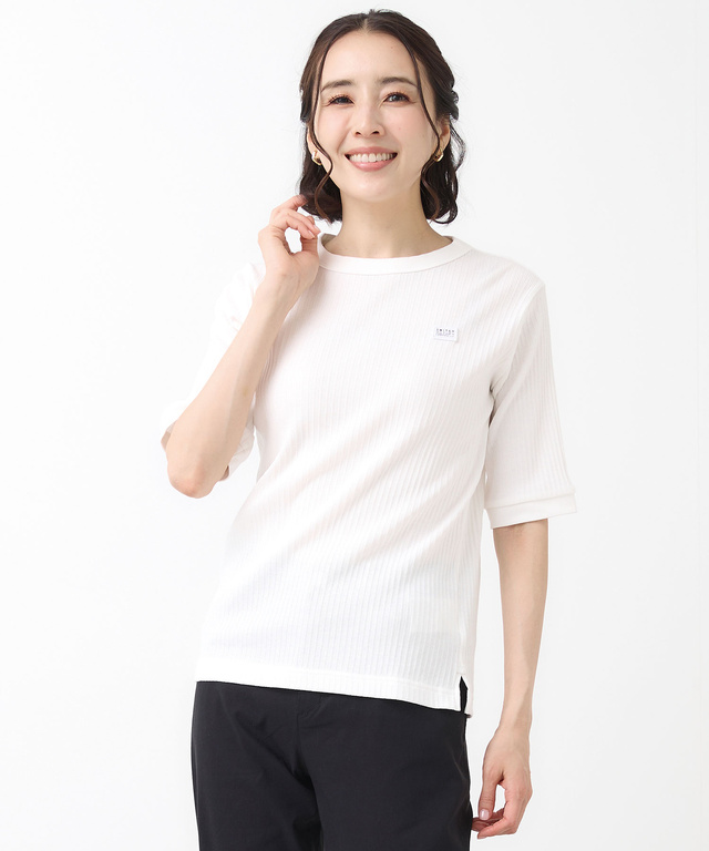 シアーストライプ クルーネック カットソー