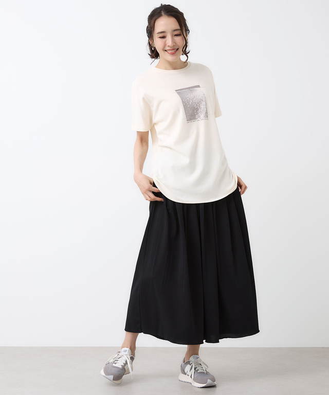 スムース ロゴプリント チュニック丈 Tシャツ