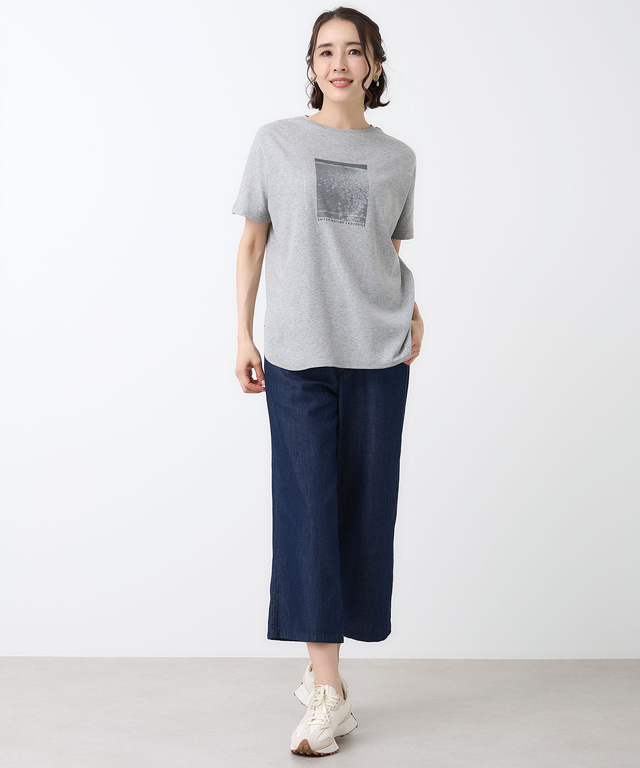 スムース ロゴプリント チュニック丈 Tシャツ