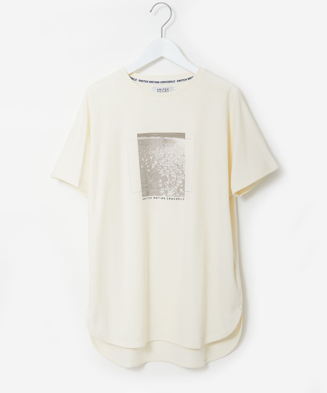 スムース ロゴプリント チュニック丈 Tシャツ