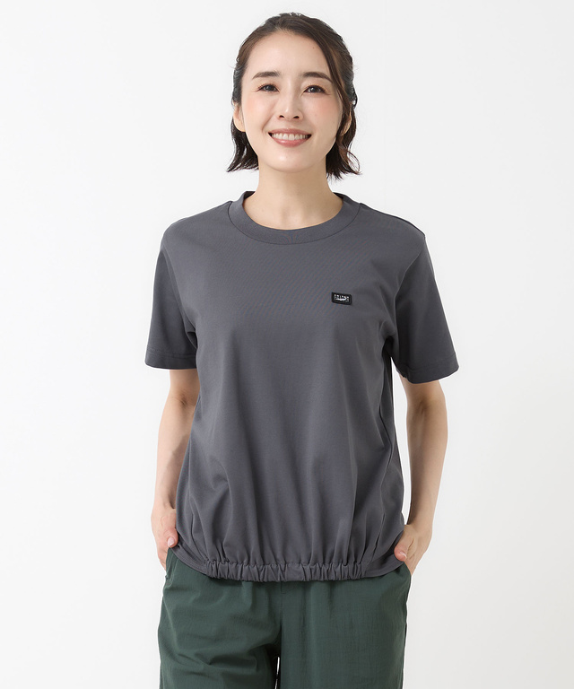 プレーティング天竺 裾ギャザー Tシャツ【接触冷感】
