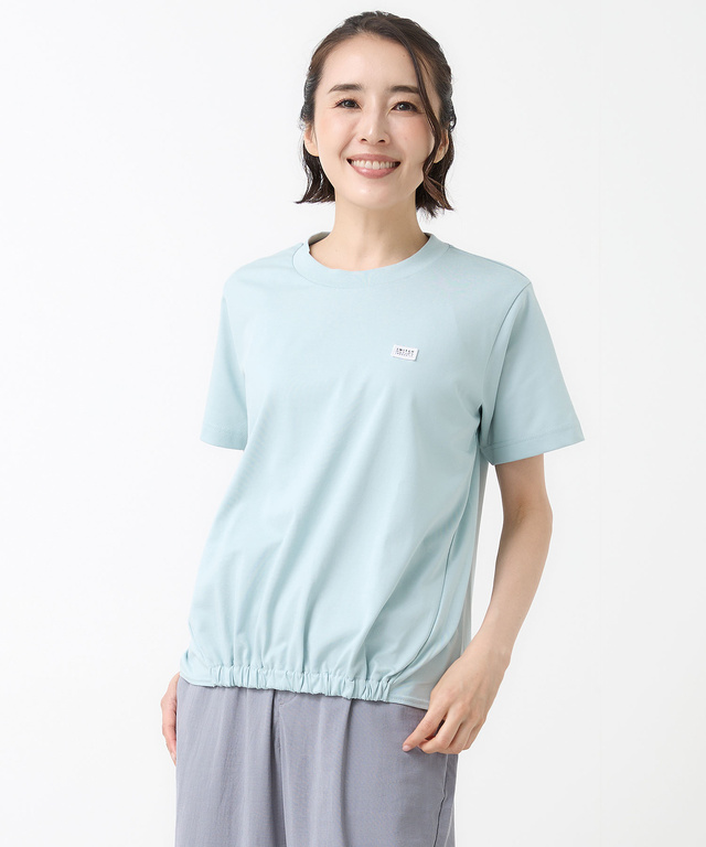 プレーティング天竺 裾ギャザー Tシャツ【接触冷感】
