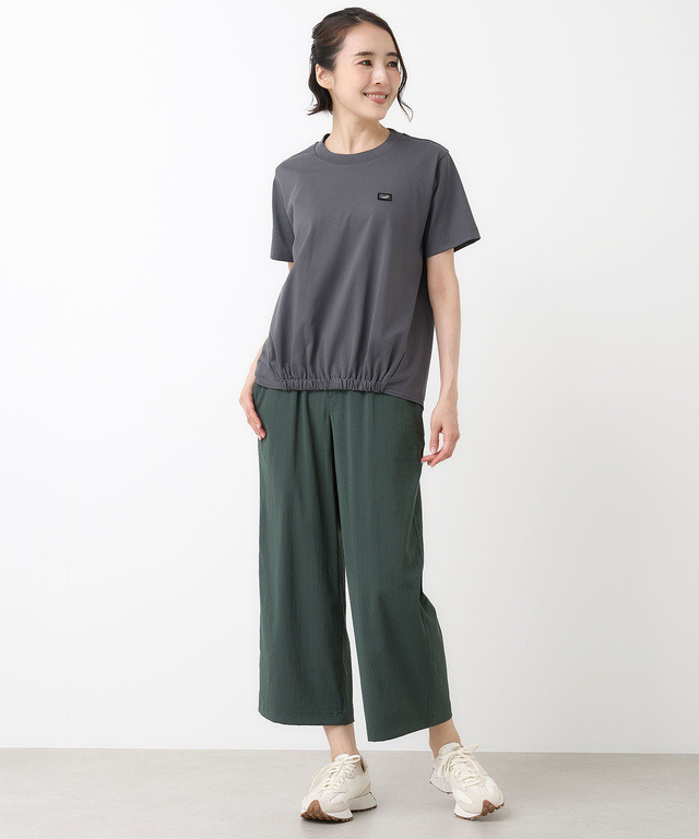 プレーティング天竺 裾ギャザー Tシャツ【接触冷感】