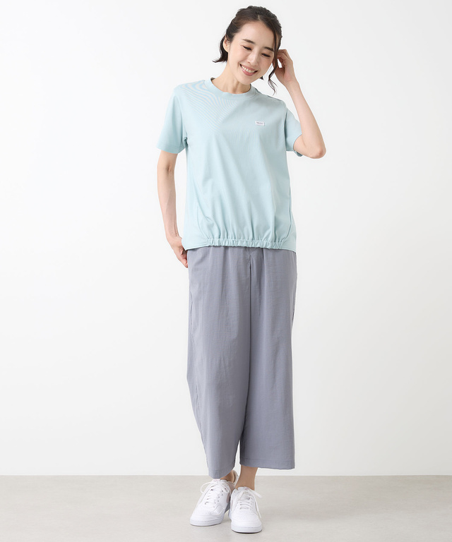 プレーティング天竺 裾ギャザー Tシャツ【接触冷感】