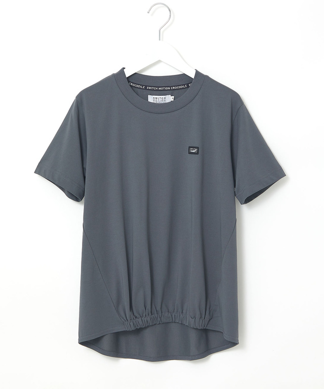 プレーティング天竺 裾ギャザー Tシャツ【接触冷感】