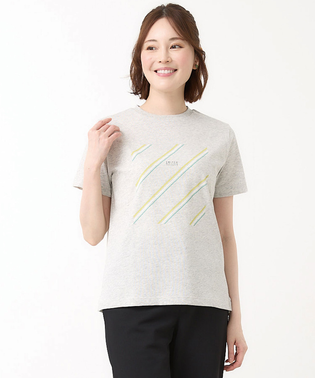 プレーティング天竺 マルチライン プリント Tシャツ【吸汗速乾】
