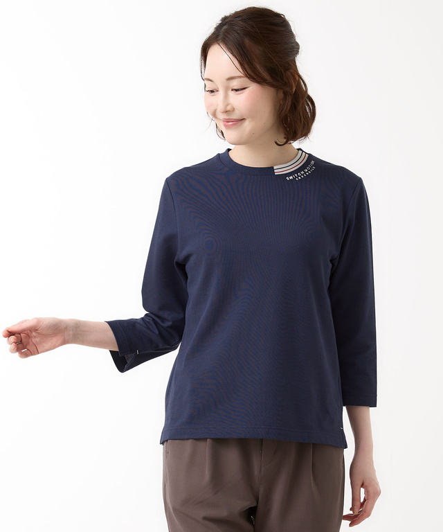 鹿の子編み  ボーダー配色 7分袖Tシャツ