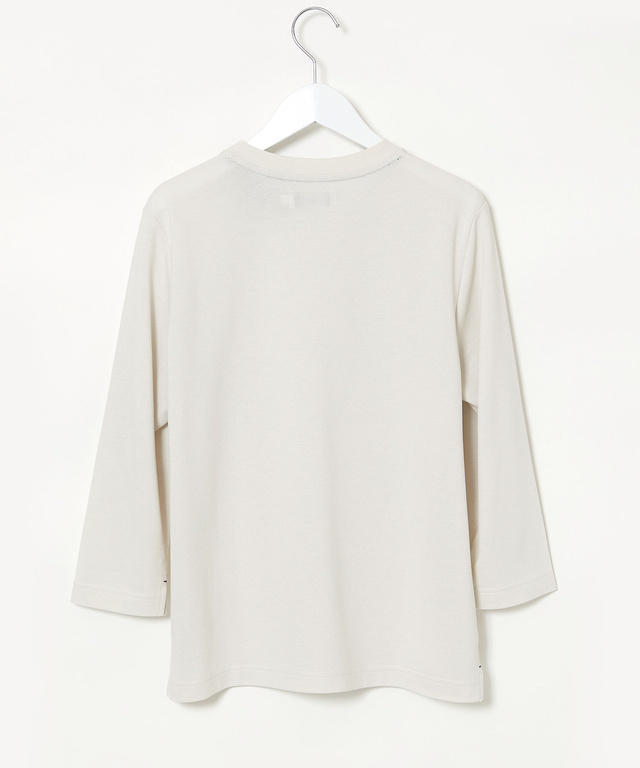 鹿の子編み  ボーダー配色 7分袖Tシャツ