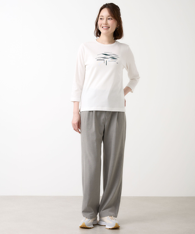 プレーティング天竺 ルーフモチーフ 七分袖 Tシャツ
