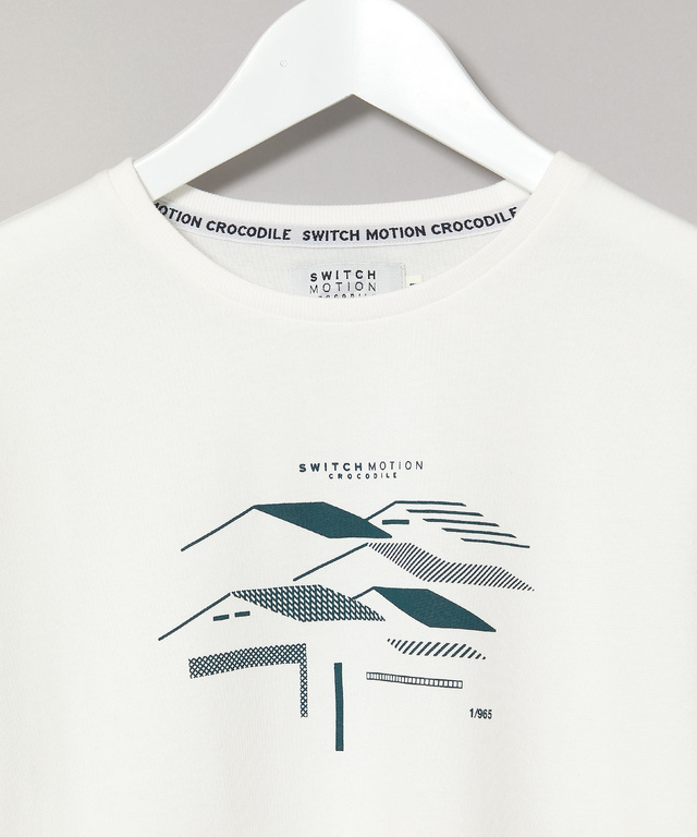 プレーティング天竺 ルーフモチーフ 七分袖 Tシャツ