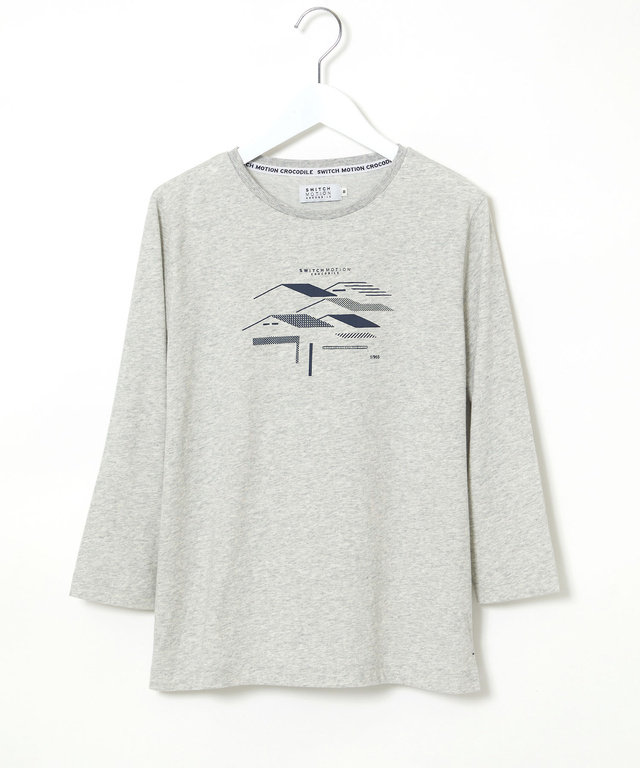 プレーティング天竺 ルーフモチーフ 七分袖 Tシャツ