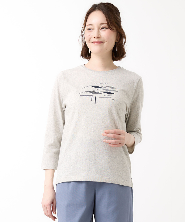 プレーティング天竺 ルーフモチーフ 七分袖 Tシャツ
