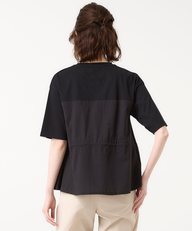 プレーティング天竺 異素材ドッキング 5分袖Tシャツ【吸汗速乾】