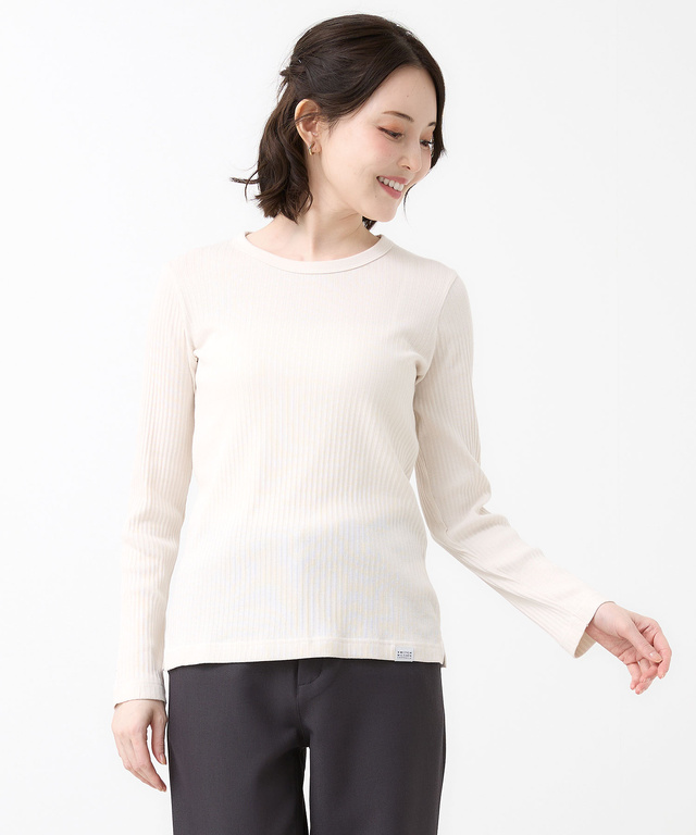 針抜きストライプ クルーネック 長袖Tシャツ