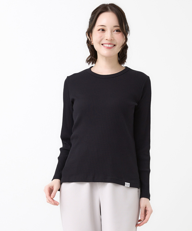 針抜きストライプ クルーネック 長袖Tシャツ