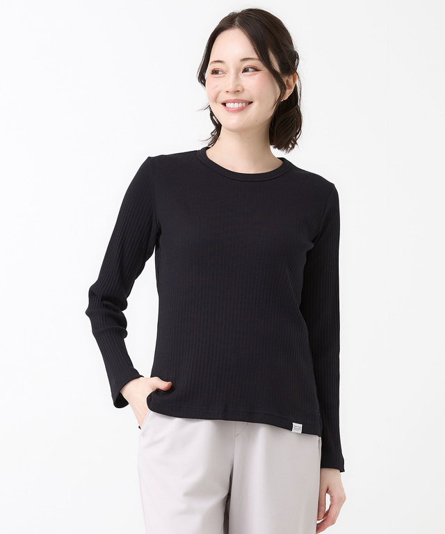 針抜きストライプ クルーネック 長袖Tシャツ