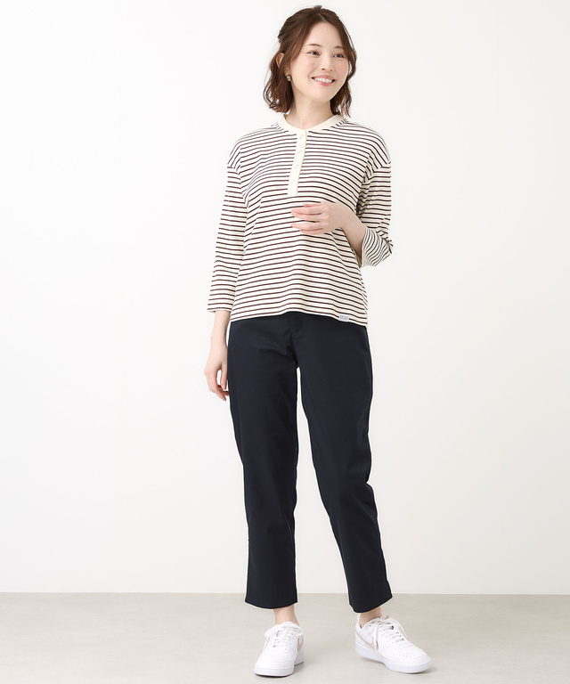 テレコボーダー ヘンリーネック 7分袖 Tシャツ