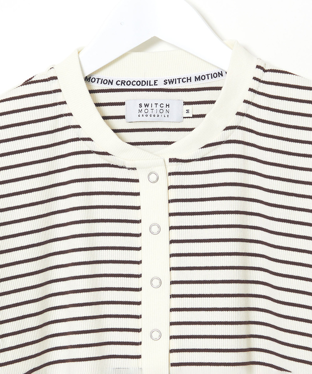 テレコボーダー ヘンリーネック 7分袖 Tシャツ