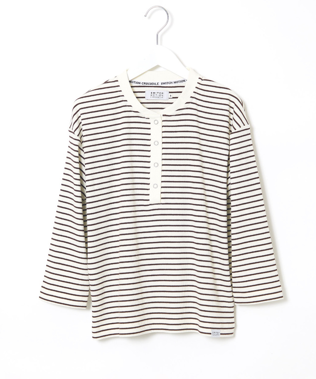 テレコボーダー ヘンリーネック 7分袖 Tシャツ