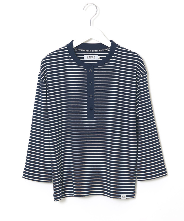 テレコボーダー ヘンリーネック 7分袖 Tシャツ