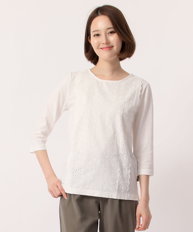 レース7分袖クルーネックTシャツ