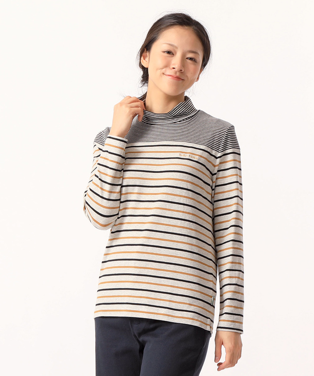 切り替えボーダーハイネックTシャツ