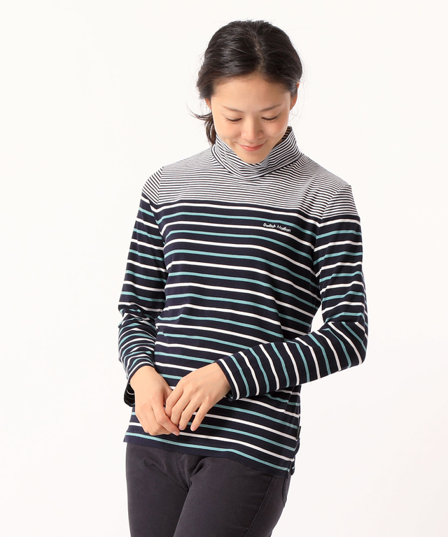 切り替えボーダーハイネックTシャツ