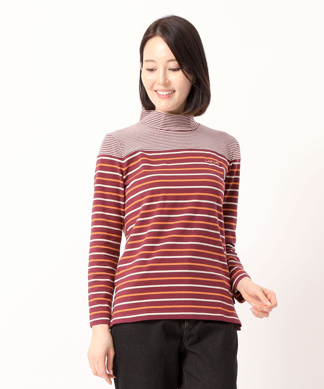 切り替えボーダーハイネックTシャツ