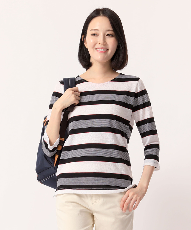 レースジャガードクルーネックTシャツ