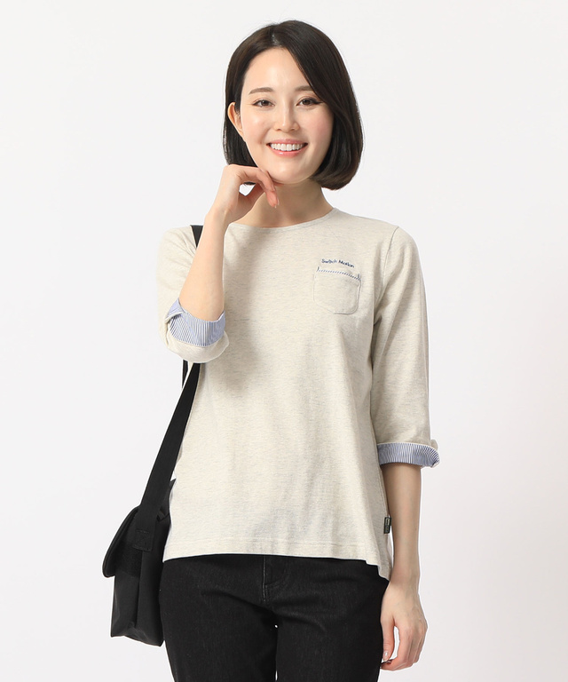 ストライプ切り替えクルーネックTシャツ